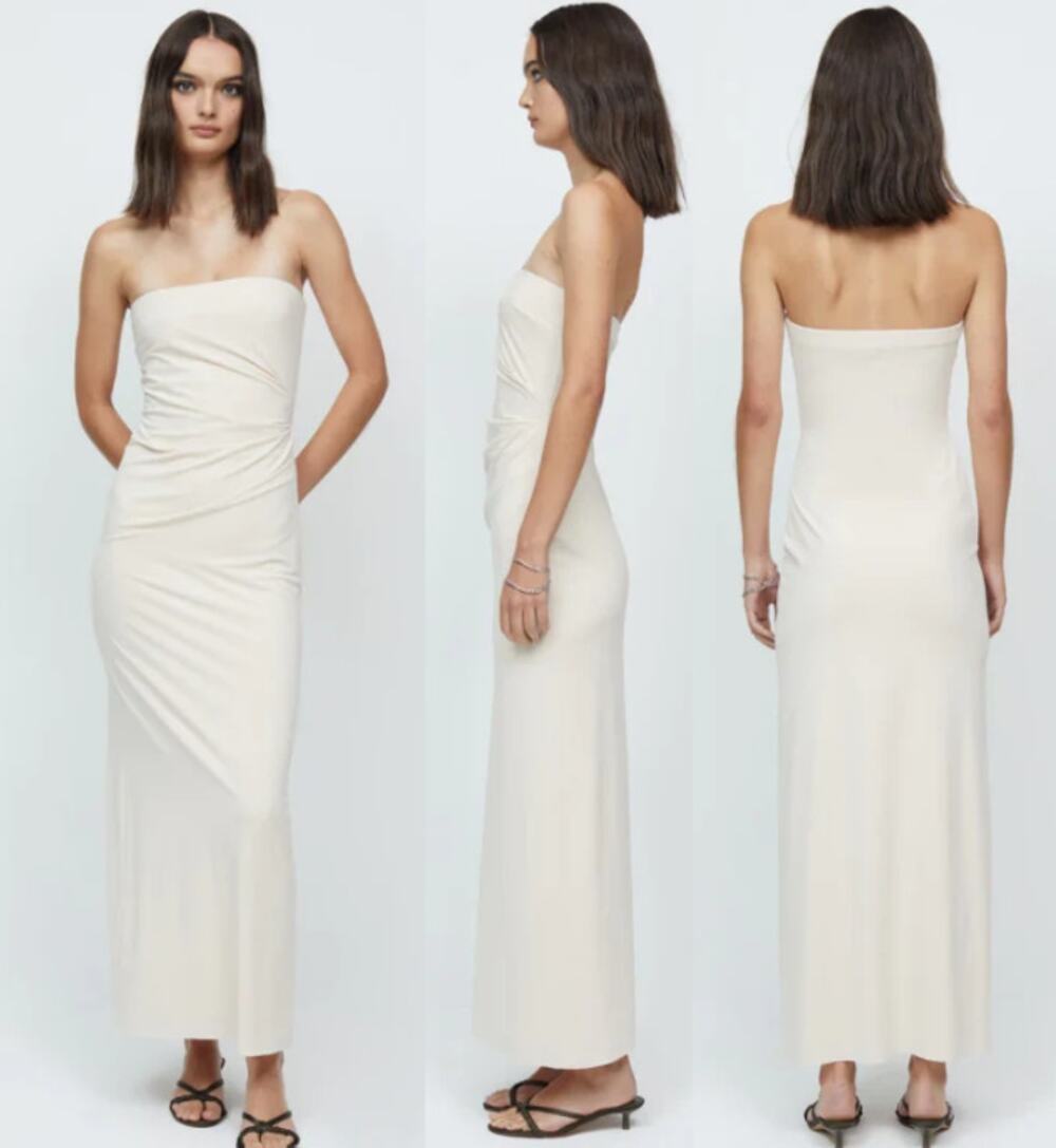 NWT Bec + Bridge Myla Strapless Raw Hem Maxi Dress Shell Women's Size US 2